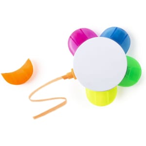 A highlighter set shaped like a flower, featuring pink, blue, green, and orange highlighter caps with a white centre.