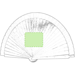 A green Dubert hand fan with a curved design and pleated fabric, featuring a base for stability.
