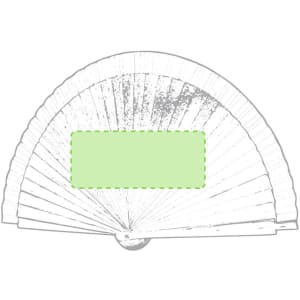 A hand fan with a semi-circular shape and multiple pleats, featuring a blank green area. It has a simple design.