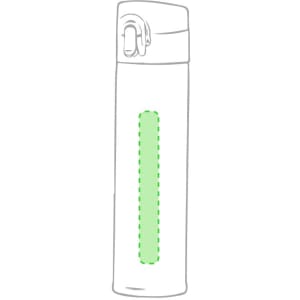 A drink bottle featuring a sleek design with a green highlighted area, equipped with a flip-top lid and a logo.