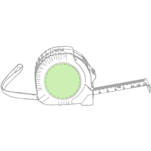 A green 7.5m tape measure with a sturdy casing and a retractable measuring tape. It features a logo on the surface.