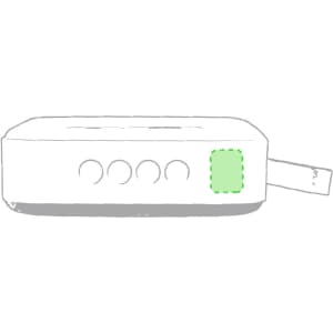 A white Kafin Speaker with a smooth surface, featuring buttons and a connection port. The speaker has a logo.