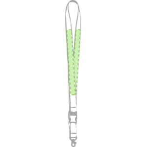A green lanyard with a simple design and a clip for attaching items. It features a logo branding detail.