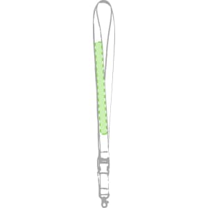 A green Kunel lanyard with a clip, designed for holding ID cards or badges at events and exhibitions.