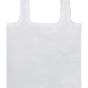 A foldable bag in white with two handles and a simple design. It features a branding logo.