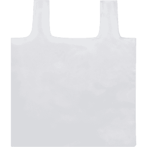 A foldable bag in white with two handles, featuring a simple design and a branding logo.