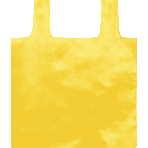 A foldable bag in a bright yellow colour with a simple design and two handles, featuring a logo.