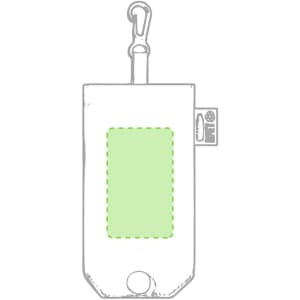 A foldable bag in a light colour with a green accent, featuring a clip and a small logo.