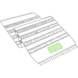 A striped towel pareo in shades of white and grey, featuring fringed edges and a branding area.