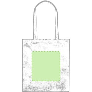 A tote bag featuring a plain white design with a green sublimation area for customisation. It has two handles.