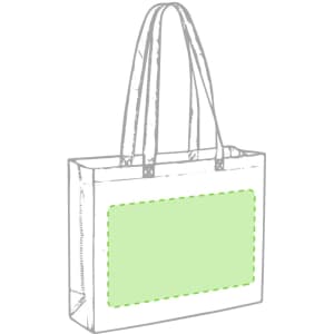 A reusable grocery bag with a simple design, featuring two handles and a blank green section for customisation.
