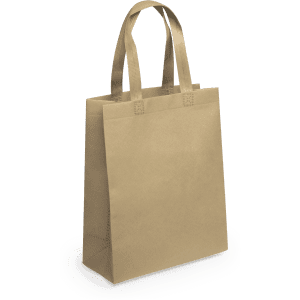 A reusable grocery bag made of brown kraft paper with two sturdy handles and a simple design.