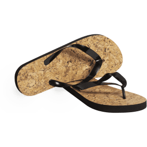 Black Sebrin Flip Flops with a cork sole, featuring a simple thong design.
