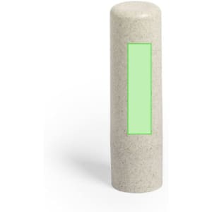 A grey cylindrical lip balm container with a smooth surface and an empty label area.