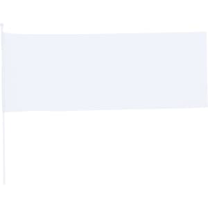 A white pennant flag with a pole, suitable for exhibitions and events. It features a logo.
