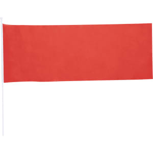 A red pennant flag attached to a white pole, suitable for exhibitions and events.