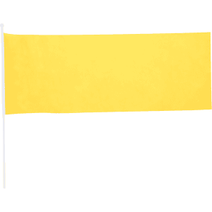 A yellow pennant flag on a white pole, featuring a simple design.