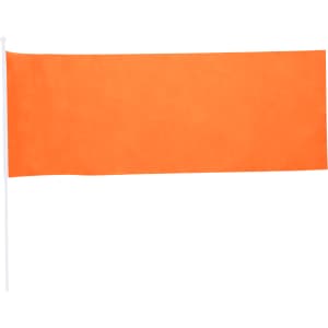 An orange pennant flag attached to a white stick, suitable for promotional events and exhibitions.