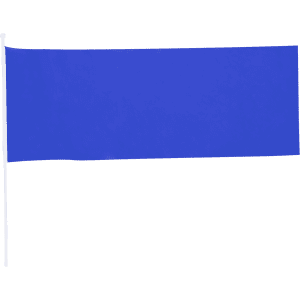A blue pennant flag with a white pole, suitable for exhibitions and events.