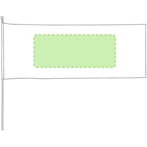 A green pennant flag with a blank rectangular area for custom branding, mounted on a pole.
