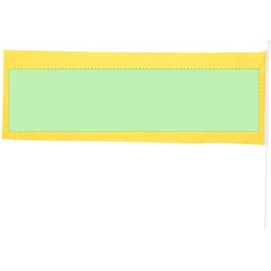 A yellow pennant flag with a green area for customisation, featuring a white stick for display.