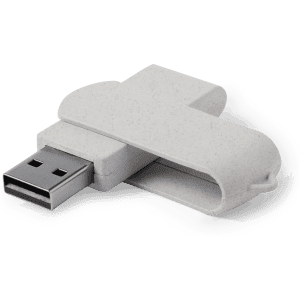 A white Kontix 16GB USB memory drive with a unique design, featuring a retractable connector and a logo.
