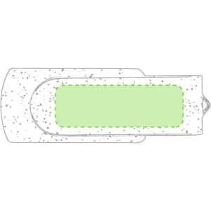 A light green 16GB USB memory stick with a textured surface and branding logo.