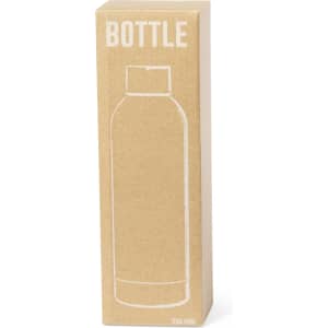 A drink bottle depicted in a tall, cylindrical cardboard packaging. The bottle is unlabelled and features a minimalist design.