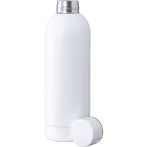 A drink bottle in white with a stainless steel lid, featuring a sleek, insulated design and a separate cap.