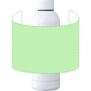 A drink bottle in white with a green sublimation wrap area, featuring a logo or branding element.