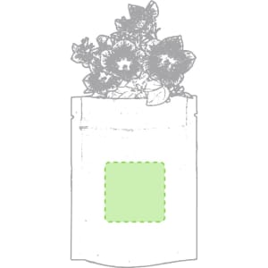 A pouch featuring a floral design on top with a green square in the centre, ideal for seeds.