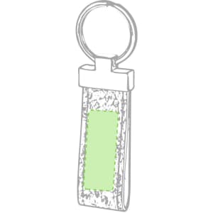 A green keyring with a textured design and a metal ring for attachment. It features a blank area suitable for customisation.