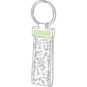 A keyring with a silver ring and textured grey body, featuring a thin green accent at the top.