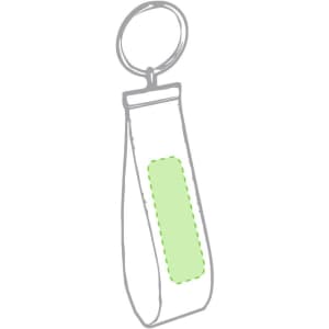 A green Tofin Keyring with a loop for attaching to keys or bags, featuring a rectangular area.