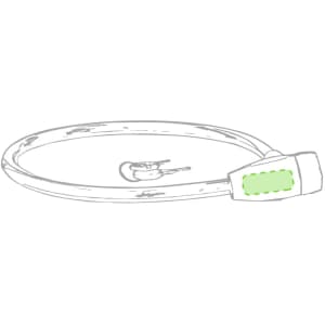 A green and silver padlock on a flexible, circular cable. The product features a simple design and a logo.