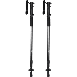 A pair of black Brulen walking poles with rubber tips and adjustable straps, featuring a sleek silver design.