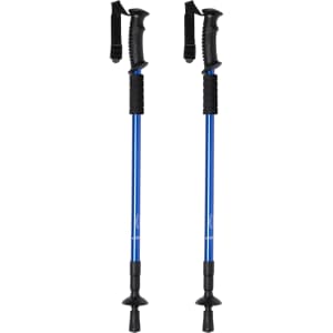 A pair of blue Brulen walking poles with black grips and straps, designed for outdoor activities.