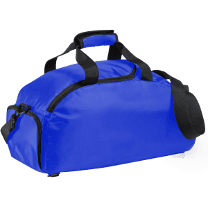 A blue backpack bag with black straps and a handle, featuring a zippered compartment.