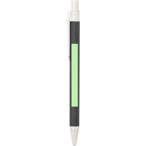 A pen featuring a black barrel with a green section and a silver clip, designed for writing.