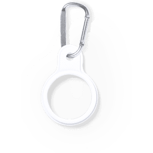 A white metal bottle hanger with a carabiner clip, designed for outdoor leisure activities.