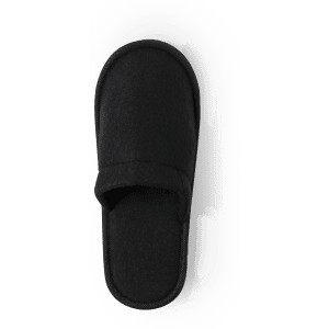 Black Tarkun slippers with a simple design and soft texture, featuring a closed toe and open heel.