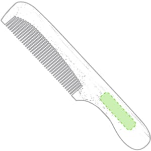 A hair comb featuring a textured grip area in green, designed for personal grooming and styling.