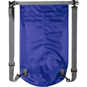 A blue backpack with grey straps and adjustable fittings, featuring a simple design with no visible logos.