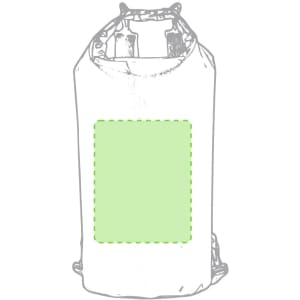 A grey and green Tayrux Backpack with a blank green area for customisation, featuring a logo on the front.