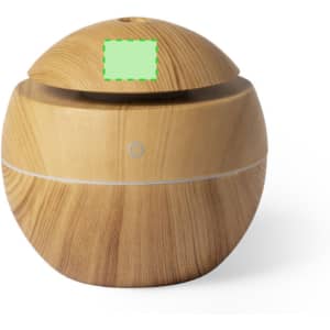 A wooden humidifier with a rounded design, featuring an on/off button and a smooth, natural finish.