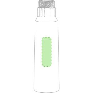 A drink bottle in white featuring a green accent and a textured cap. It has a logo on the side.