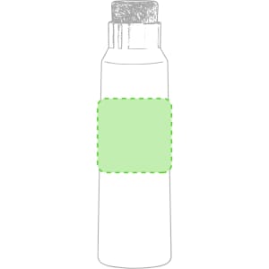 A drink bottle with a sleek design and a screw top, featuring a blank green label area.