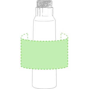 A drink bottle featuring a sleek design, with a silver cap and a green wrap around its middle.