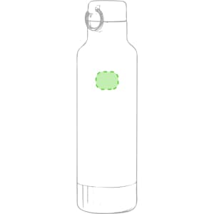 A drink bottle with a sleek design, featuring a silver body and a green spot for branding or customization.