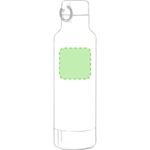 A green drink bottle with a screw-top lid and a loop for easy carrying, featuring a blank area for customisation.
